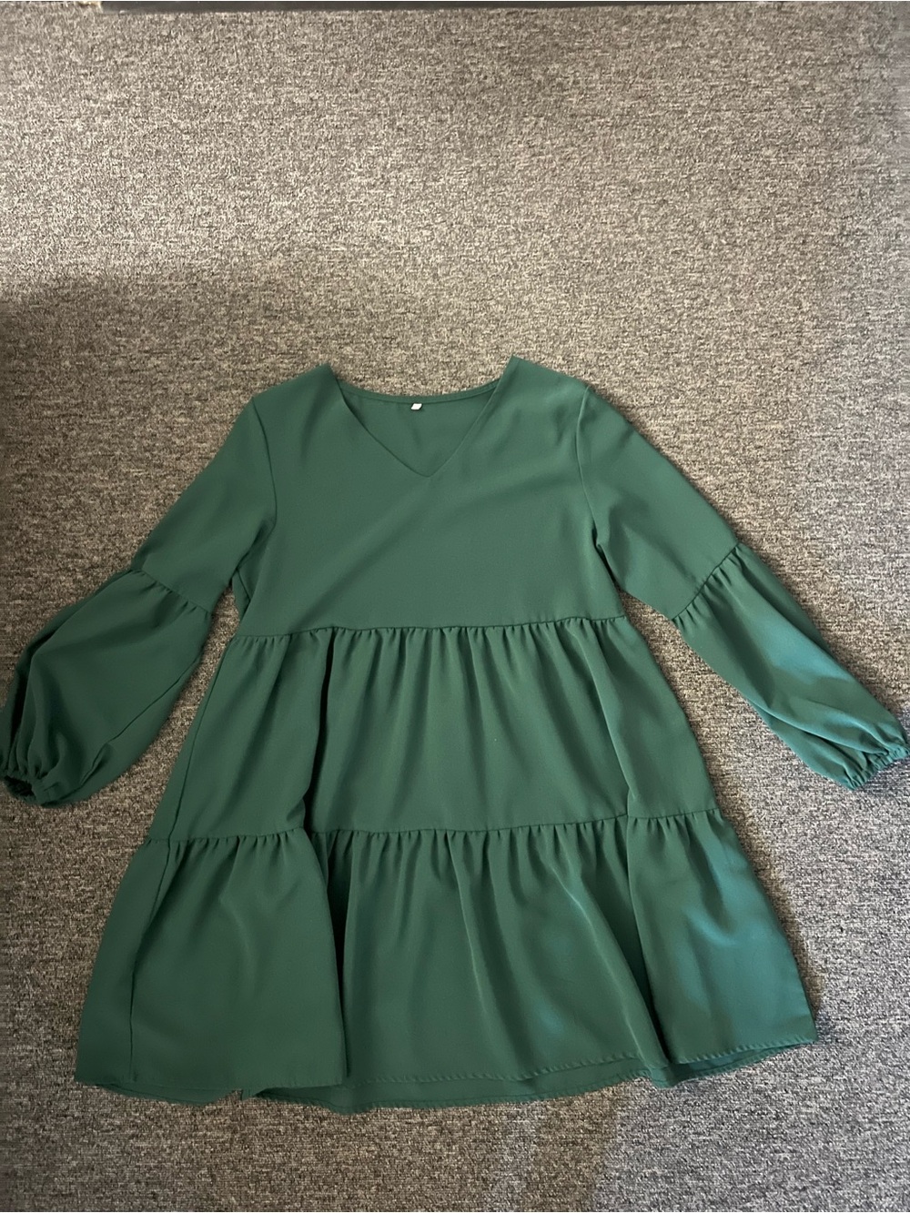 Forest Green Tiered V-Neck Babydoll Dress